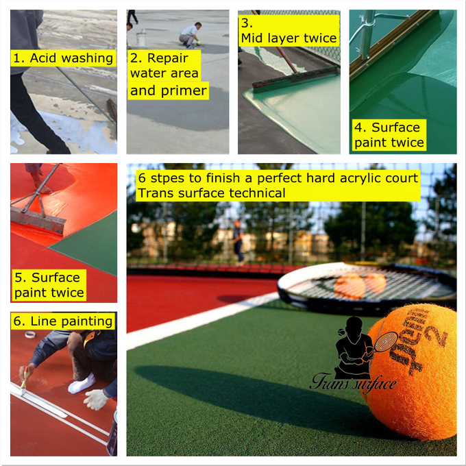 Cushion Surface Acrylic Tennis Court Floor Colorful 3mm Thickness