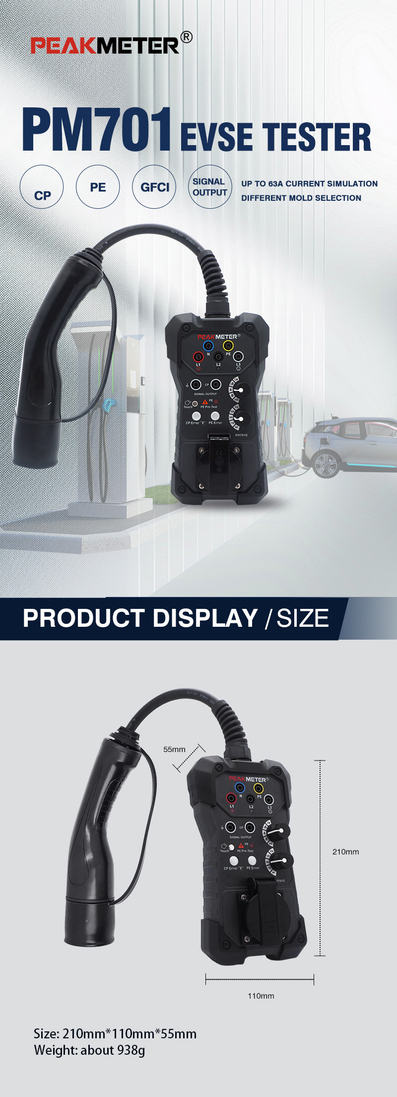 Up To 63A Current Simulation Evse Tester With Ifferent Mold Selection PE CP Leakage Tripping Test