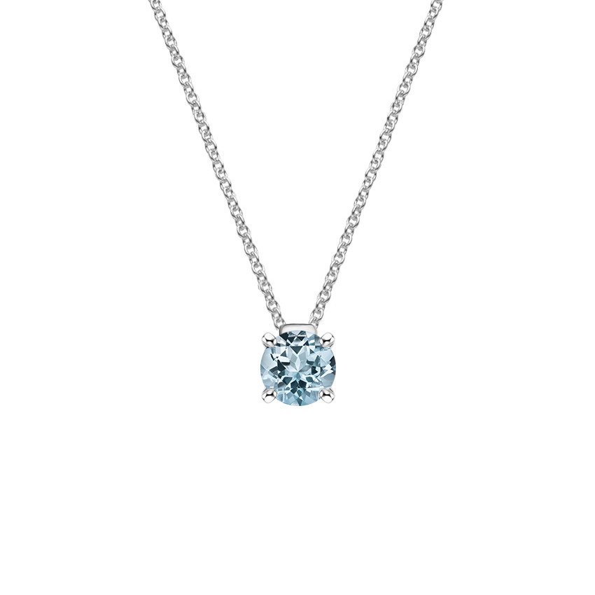 Silver Floating Solitaire Aquamarine Pendant Gift For Women Men