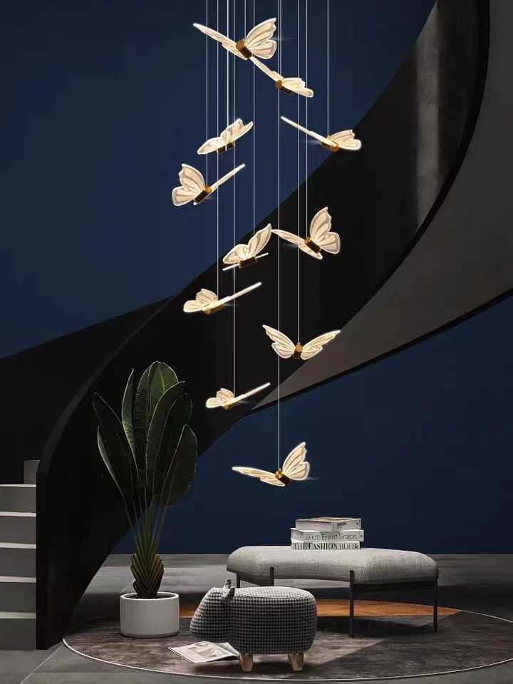 LED Lamp Hotel Lobby Villa Staircase Custom Luxury Butterfly Bar Chandelier