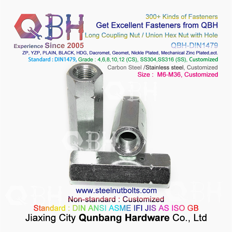 QBH DIN 1479 SS304 SS316 M6-M36 Stainless Steel Hole Long Hex Nut Hexagon Turnbuckles