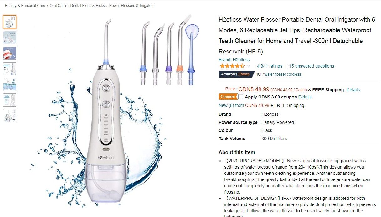 IPX7 Waterproof Cordless Freedom Water Flosser 5 Modes To Clean Teeth