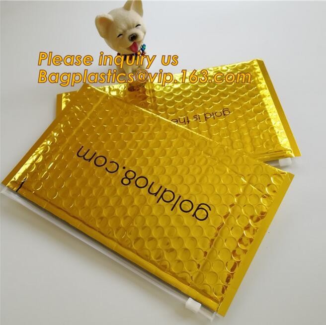 Holographic Factory Shiny gold Cosmetic bag Zipper Bubble Bag zip-lock Slider Padded Mailer metallic bubble zipper bagea
