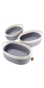 Oval Woven Storage Basket Set, Toy, Small Soft Baby Nursery Baskets, Cat Dog Toy Baskets, Gift Gray
