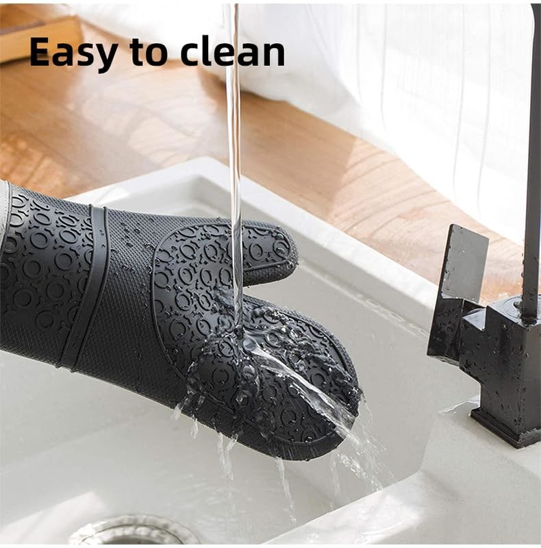 Silicone Oven Mitts And Pot Holders Set Heat Resistant To 450℉ Extra Long 15 Inch Professional Silicone Baking Gloves