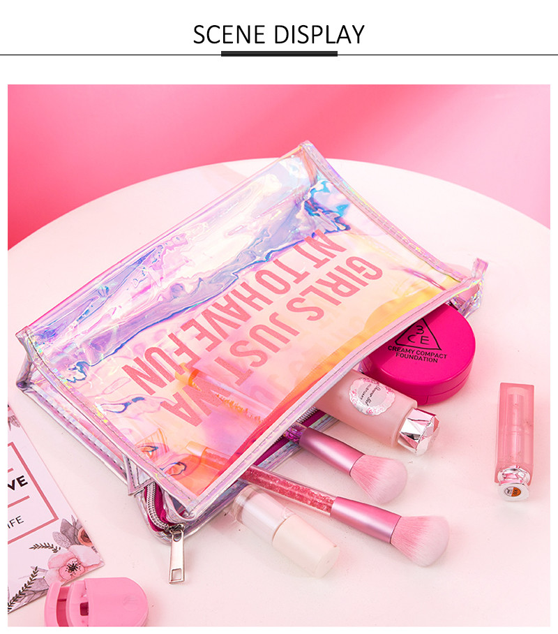 Personalized Holographic Travel Zipper PVC Cosmetic Bag