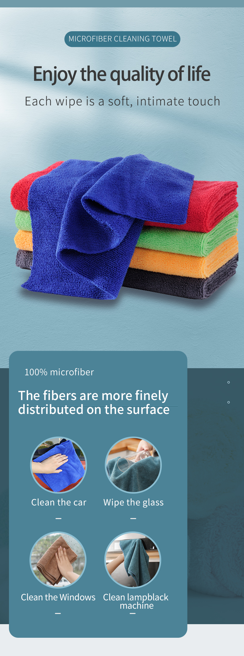 80% Polyester 20% Polyamide 40*40cm 300gsm Microfiber Towel for Car and Kitchen Cleaning