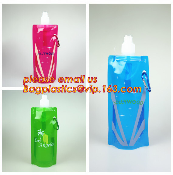 500ml can folding water bottle foldable water bag WITH hook,Kids Foldable Drinking Bottle/Collapsible Water Bag 16oz pac
