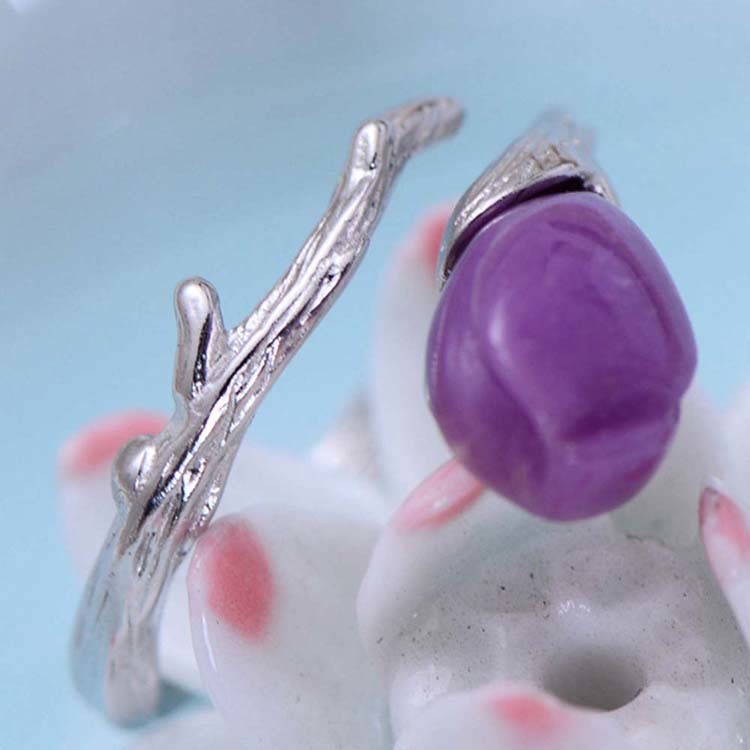 Sterling 925 Silver Purple Synthetize Gem Tulip Designs Ring(058884)