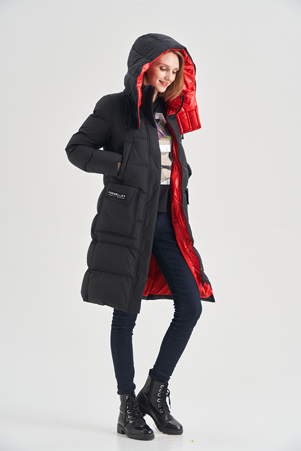 FODARLLOY Women's Winter Down Coats Jacket Black Women's Zipper Slim Hooded Coat Female Warm Parkas Long Puffer Jacket