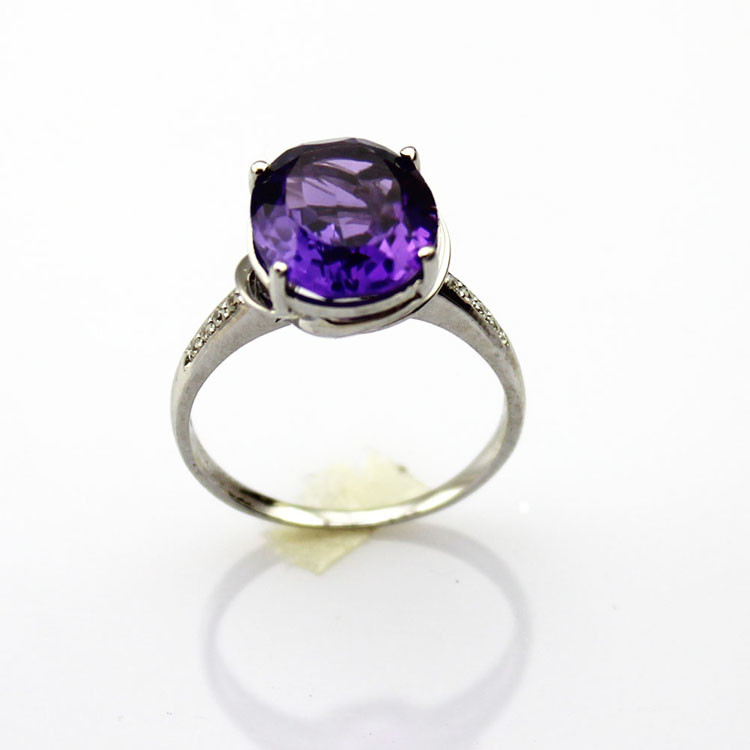 Sterling Silver Ring with 10mmx12mm Oval Purple Cubic Zircon (R206)
