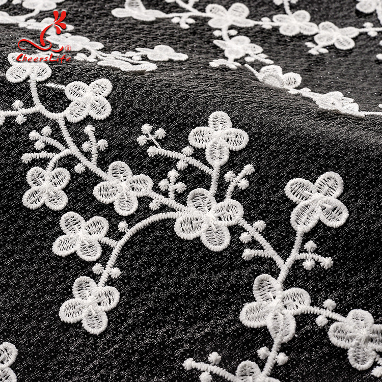 100% Polyester Embroidered Lace Fabric Bussy Floral Lace For Wedding Dress With Swiss Net