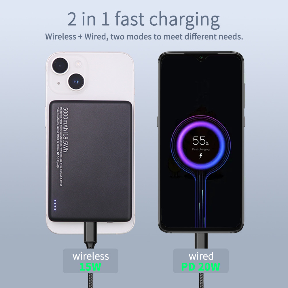 Wireless Magnetic Power Bank Charger 5000mAh For Iphone External Battery