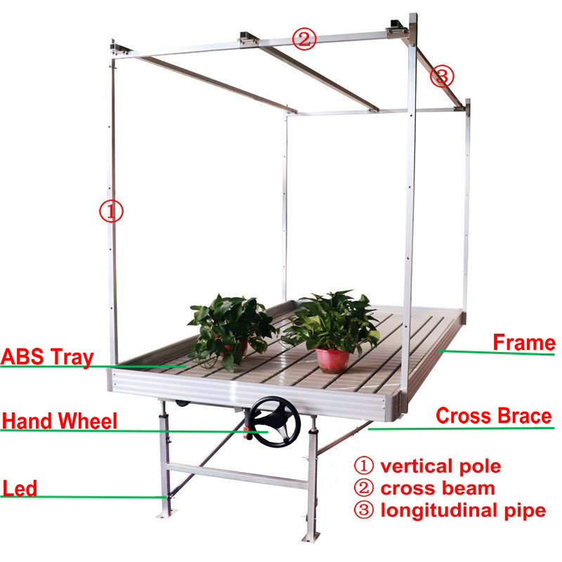 Agriculture Ebb And Flow tables Hydroponic seedling Grow Rolling Bench seedbed with abs tray