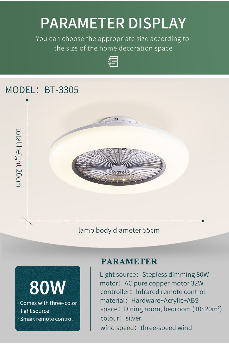 Minimalist Style Fresh and Natural Style with Any Scene Household Universal Bright LED Ceiling Fan
