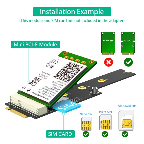 Mini PCI-E to M.2 NGFF Key M Adapter with SIM Card Slot for WiFi/WWAN/LTE Module - No Driver Required