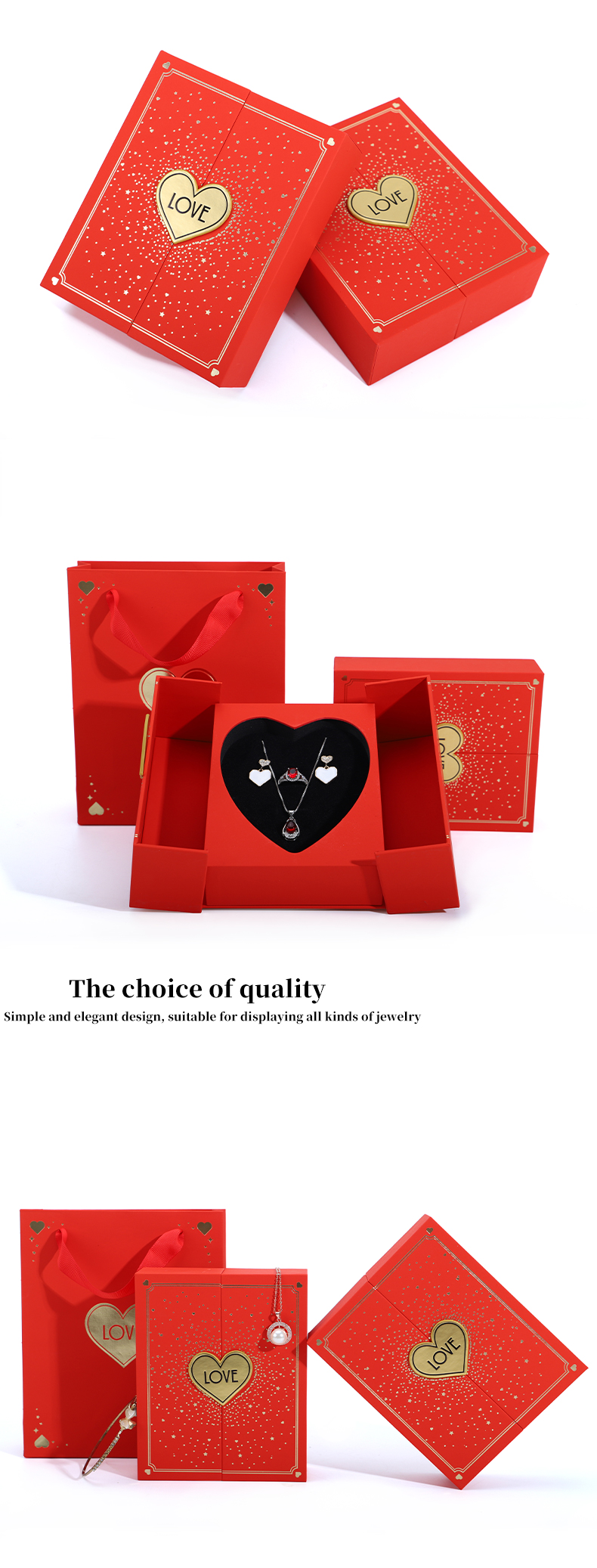 Heart Shaped Red Rose Flower Jewelry Box Packaging For Valentine's Day Necklace