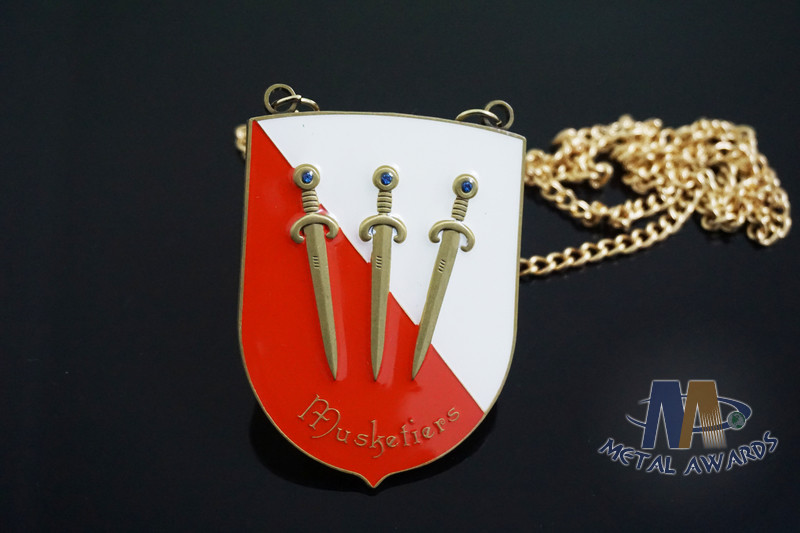 3 Sword Designed Soft Enamel Medals With Epoxy Antique Gold Plating
