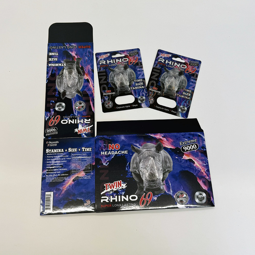 Custom Designed Rhino 69 Male Enhancement Pill Box Packaging Recyclable