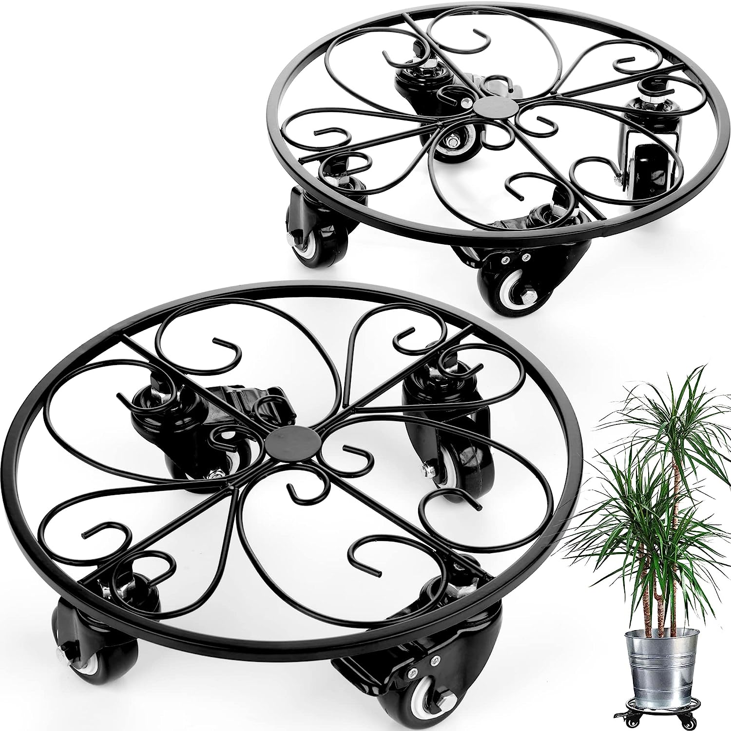 Sturdy Rolling Plant Stand Heavy-Duty Wrought Iron Plant Dolly for Floor Boughpot