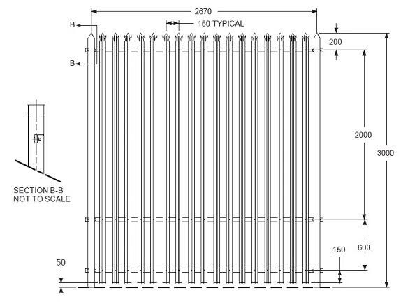 Black Color Powder Coated 1.8m Steel Palisade Fencing W & D Section Curving Security