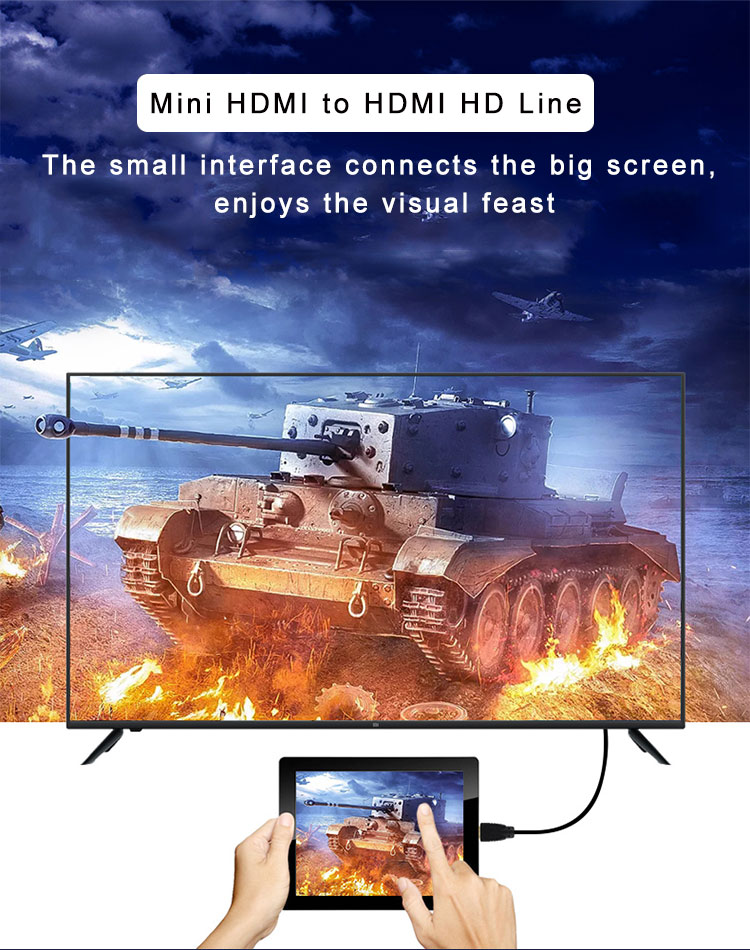 1080P 3D Mini HDMI To HDMI Cable Non Shielded 7.0mm Camera Hdmi Cable
