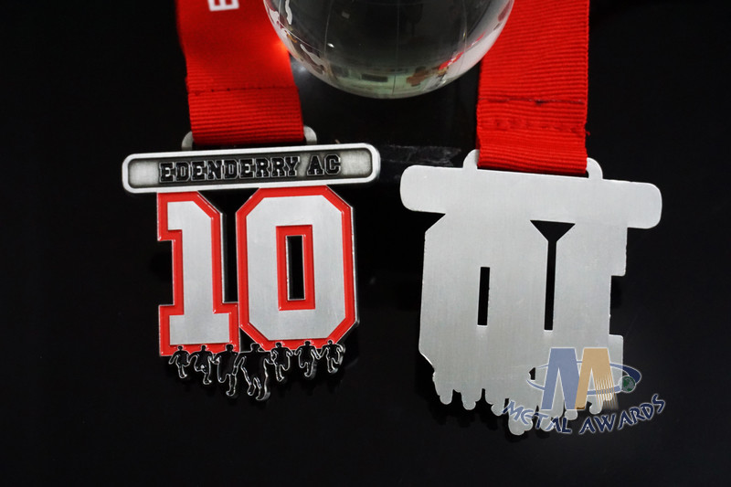 Marathon Half Or 10k and 5k Bespoke Custom Sports Events Medals With Printed Ribbon Antique Silver