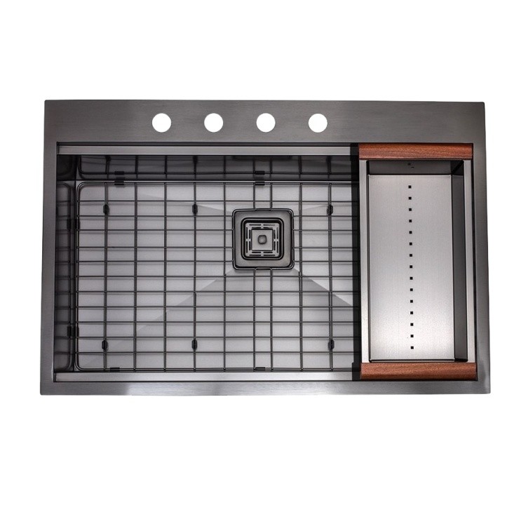 33 Inch Topmount Kitchen Single Bowl Workstation Sink Brushed Finish