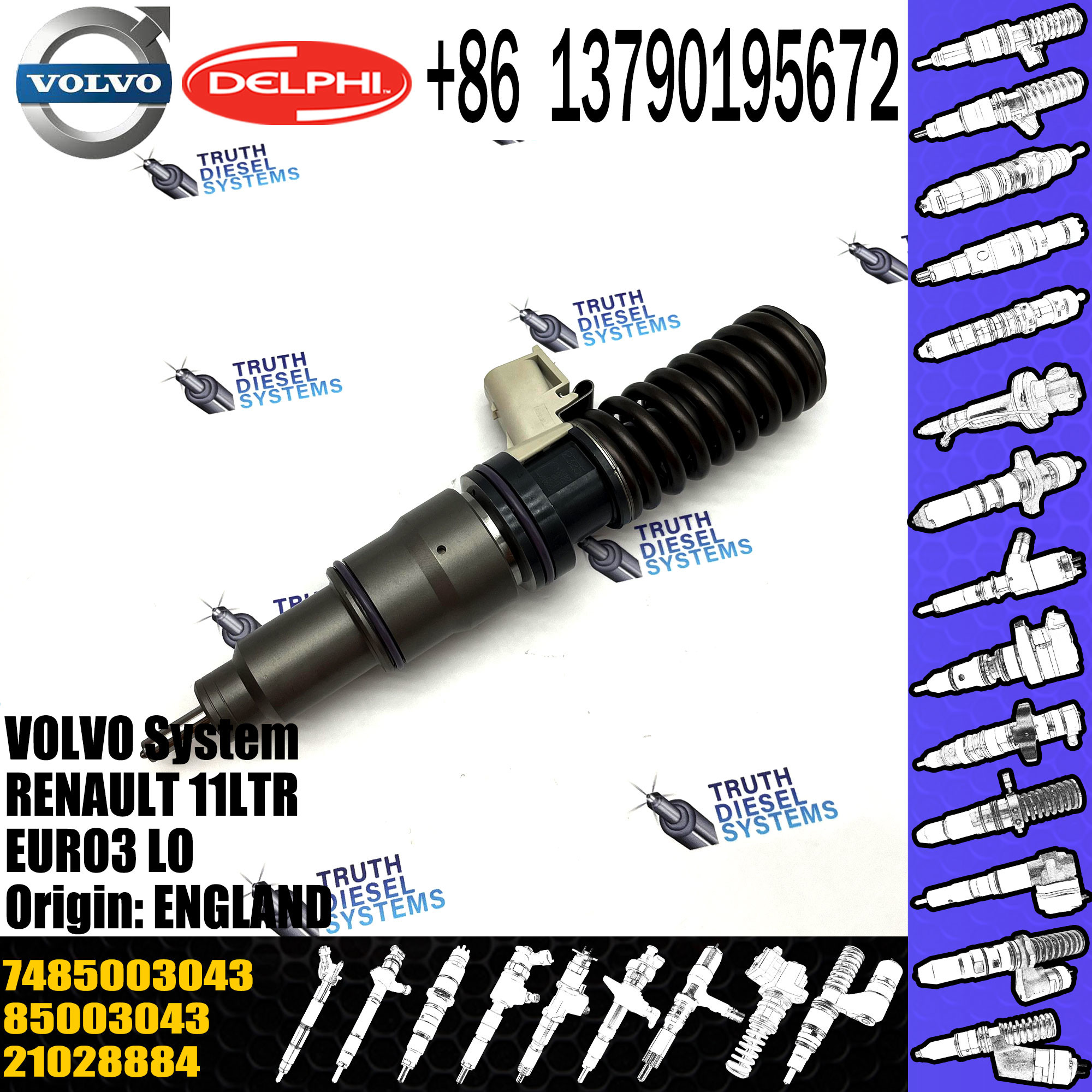 High Quality Diesel Fuel Injector 21028884 7421028884 7485003043 85003043 BEBE4D20001 For 11LTR EURO3 LO