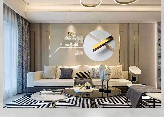 SS304 T Shaped 1mm 12mm Stainless Steel Tile Trim Mirror Rose Gold Decorative