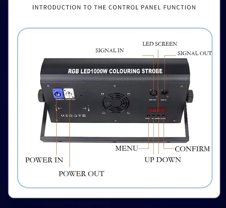 1000w dmx controller blue amber white color rgb led strobe light for stage pub