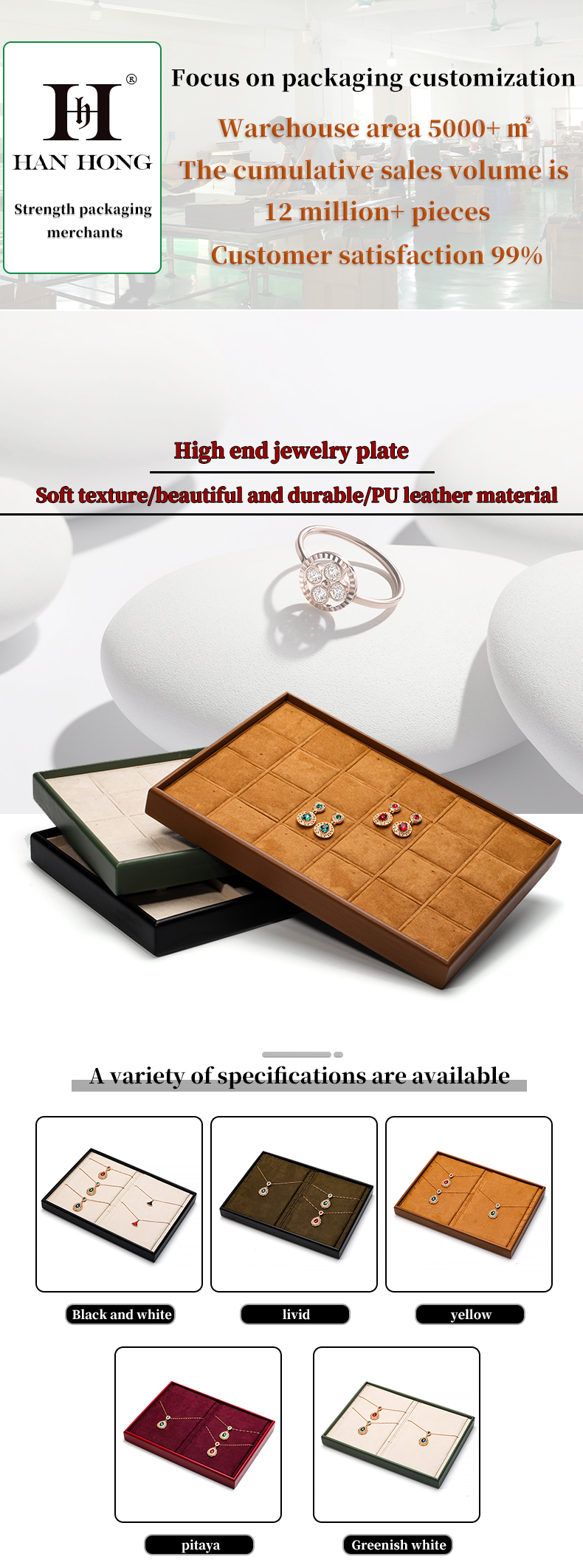 Soft Velvet Interior PU Leather Jewelry Display Tray Props for Ring Ear Studs
