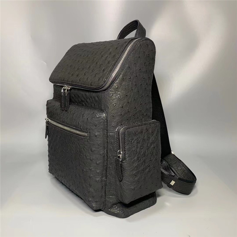 Authentic Real Ostrich Skin Men's Large Business Travel Backpack Genuine Exotic Leather Male Top-handle Casual Bag Pack