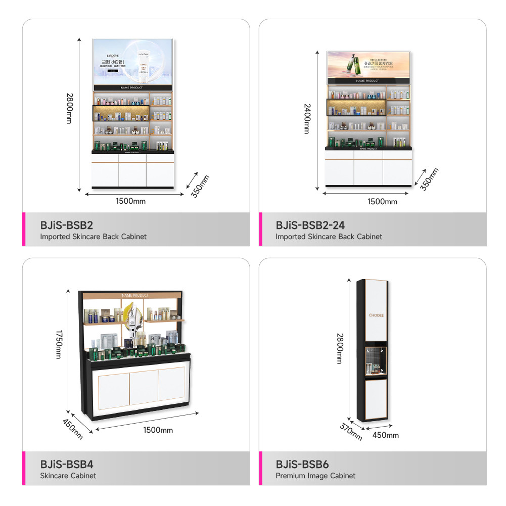 Beauty Store Stand Platinum Wooden Island Cabinet With Led Lights For Branded Makeup Store Cabinet And Luxury Display Shelf