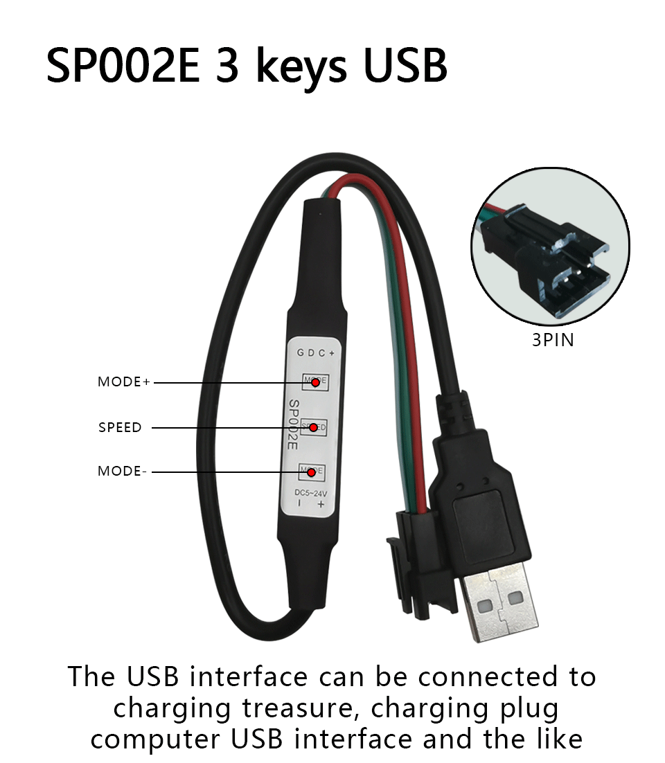 14 keys 3 pin LED Mini Controller , Sp002e Pixel Controller for LED light module