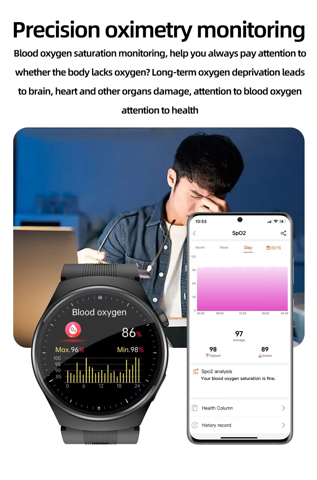 IPS Screen Air Pump Blood Pressure Heart Rate Monitor Smart Watch S28 1.39 inch