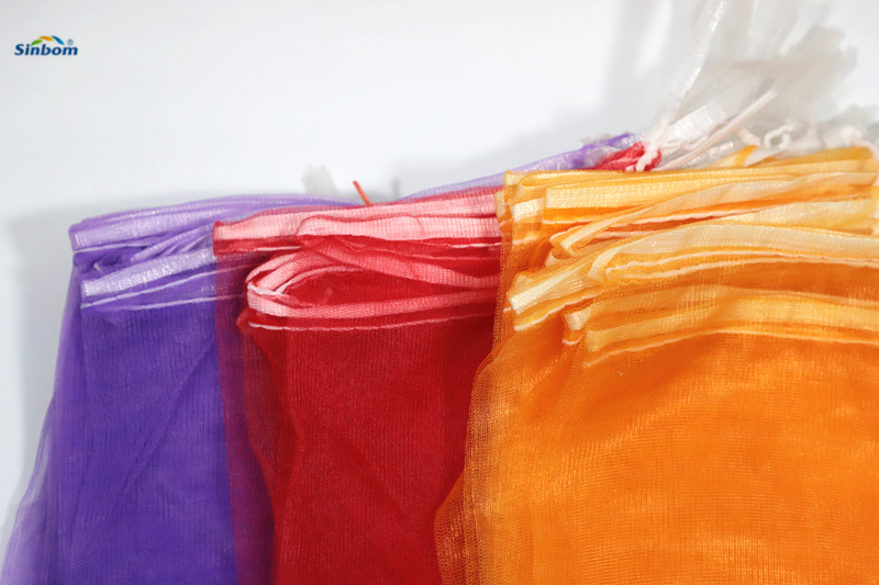 Stocked Fruit Packaging Sack 35*45cm Monofilament Garlic Mesh Bag with Drawstring