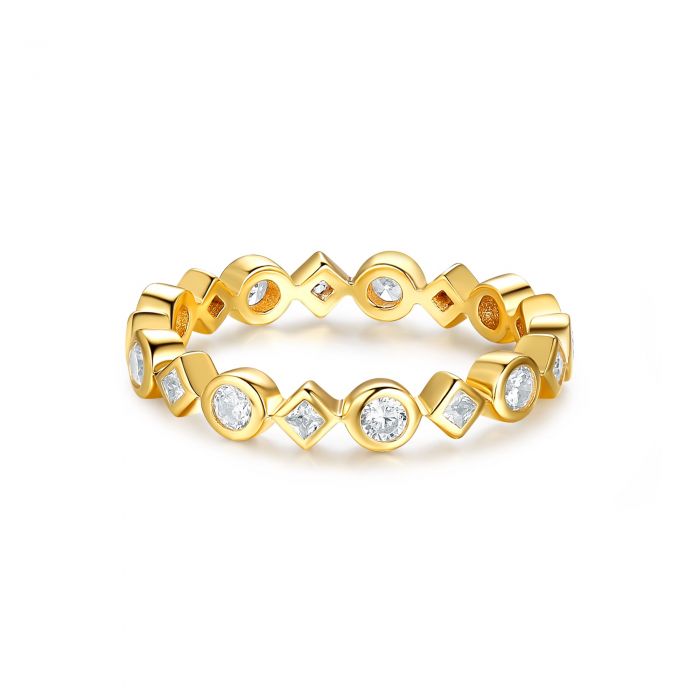 925 Sterling Silver Curb Link Chain Ring 18K Women Cubic Zirconia Rings
