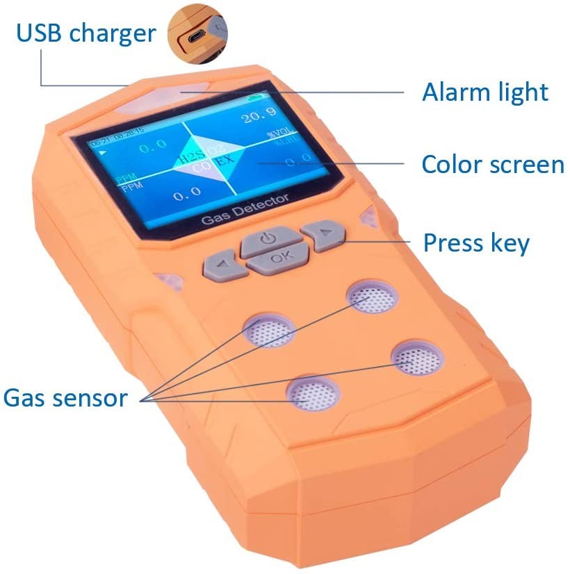 4 In 1 Colorful Portable LEL Gas Detector With Hose / Probe