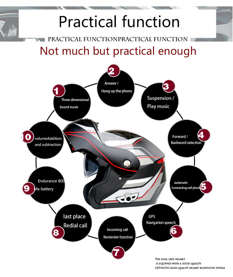 Flip up Dual Lens full face Motorcycle Helmet with Built-in Integrated Bluetooth Intercom system