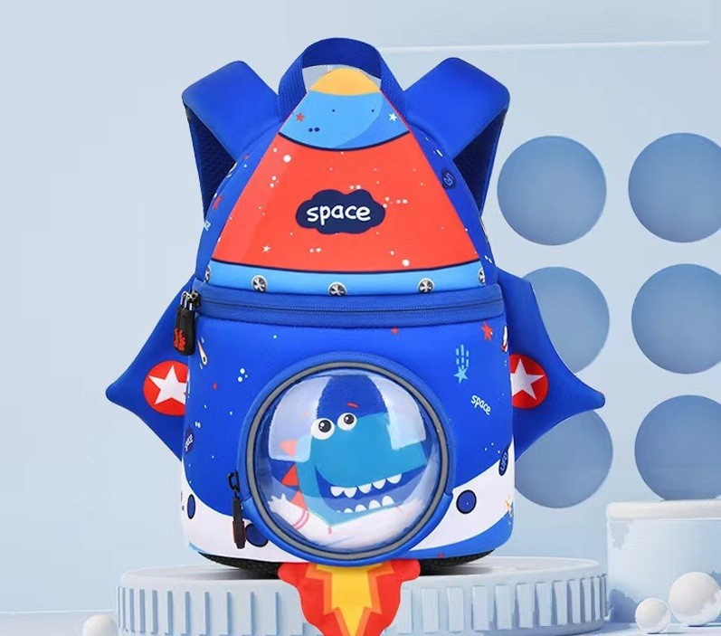 rocket shape SBR children backpack 3D Neoprene education bag soft kindergarten bag light girl backpack