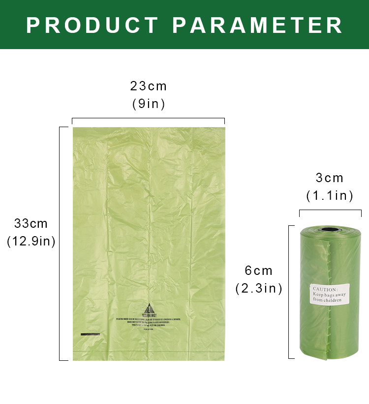 Dark Green Roll Biodegradable Dog Poop Bag Customized Logo size