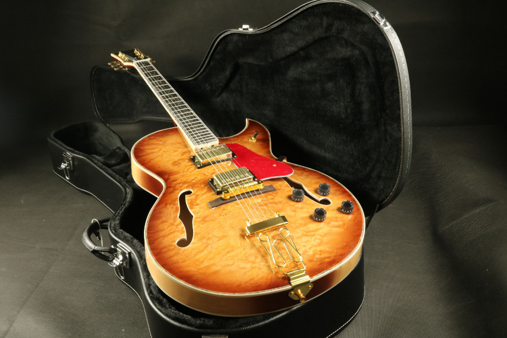 High Quality tabacco thick hollow body abalone inlay single cutaway electric guitar Guitar
