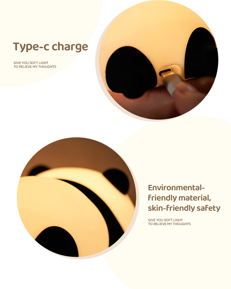 Factory customization silicone night light panda Usb Rechargeable Table Led Lamp Night Light Silicone Night Lights For Kids Room