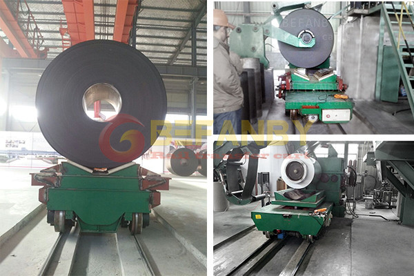 Conducting Rails Hydraulic Lift Table Cart , Q235 Industrial Handling Equipment