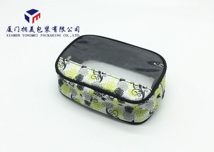 Super Clear Window Canvas Makeup Bag , Fabric Cosmetic Bags With Round Corners