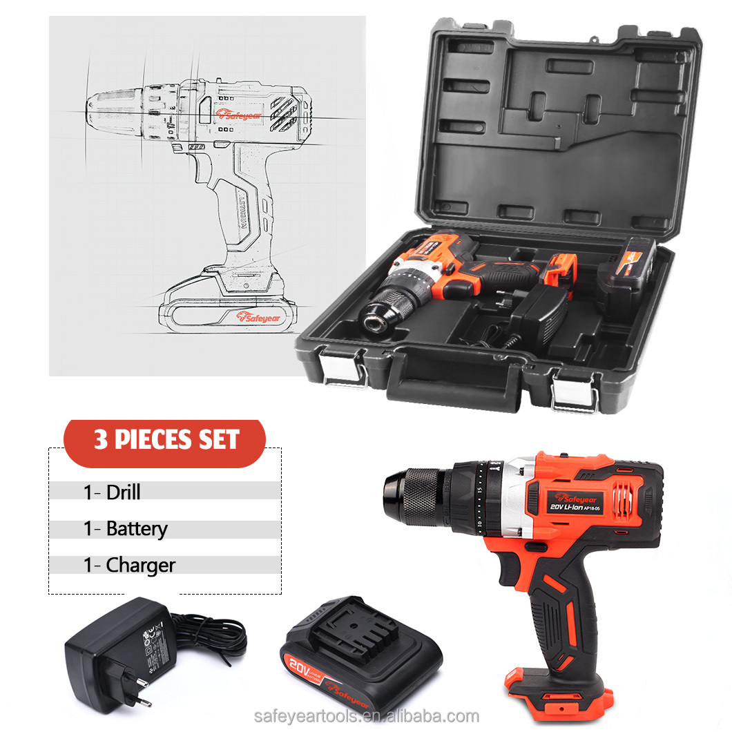 20V 1/2" Brushless Drill Driver Kit Cordless Battery Drill Set Handheld Power Drills 2000MAH