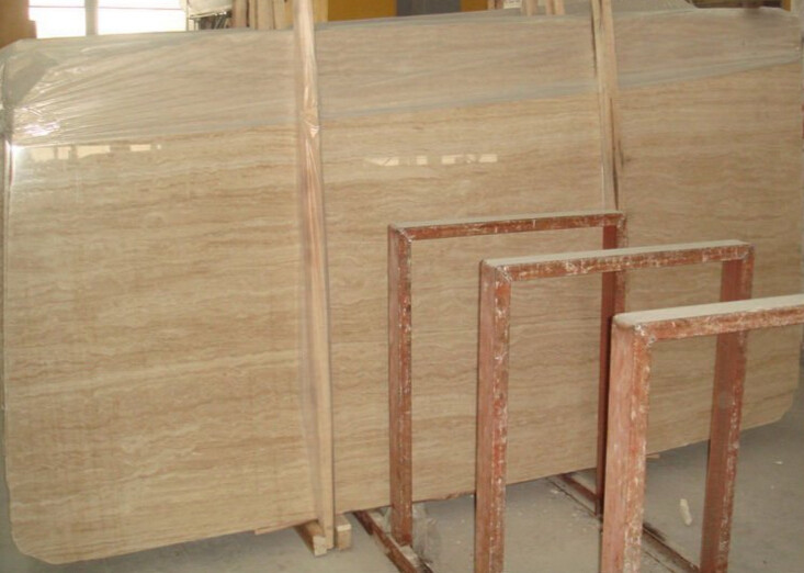 Brothers Stone Beige Travertine Wood Vein Marble Stone Slab High Polished Degree