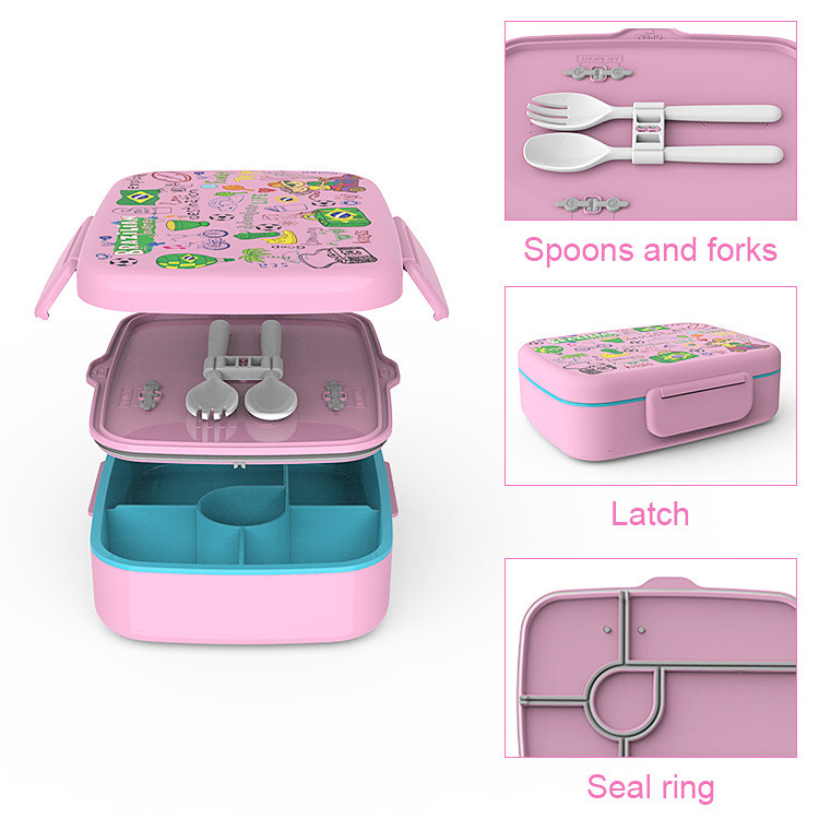 Plastic Customized Pattern Plastic Bento Lunch Box Multi-partition Leak-proof Sealed Crisper Box
