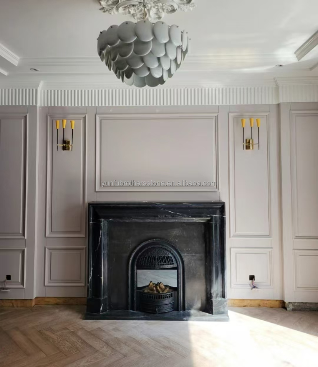 Modern Black Marble Fireplace for Villa Living Room Decoration in European Style